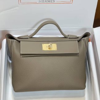 Replica Hermes 24 24 29 Leather Gold Buckle Handle Shoulder Bag