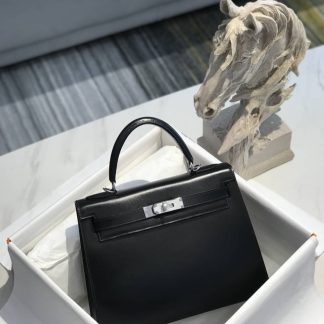 Replica Hermes Black Swift Kelly 28 Bag
