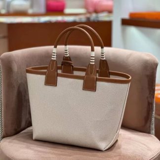 Replica Hermes Steeple 25 Canvas Leather Naturel Brown Tote Bag