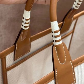 Replica Hermes Steeple 25 Canvas Leather Naturel Brown Tote Bag