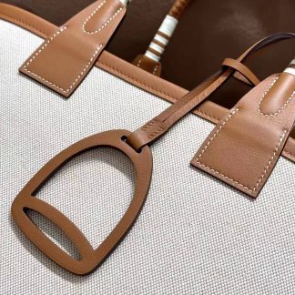 Replica Hermes Steeple 25 Canvas Leather Naturel Brown Tote Bag