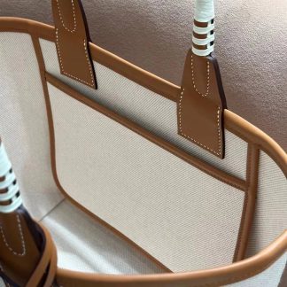 Replica Hermes Steeple 25 Canvas Leather Naturel Brown Tote Bag