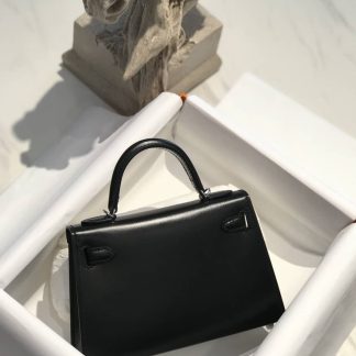 Replica Hermes Kelly Mini II Sellier Black Box Calfskin Bag