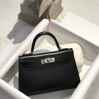 Replica Hermes Kelly Mini II Sellier Black Box Calfskin Bag