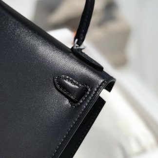 Replica Hermes Kelly Mini II Sellier Black Box Calfskin Bag