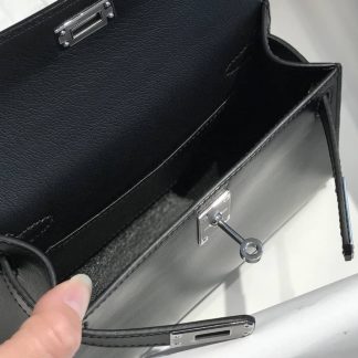 Replica Hermes Kelly Mini II Sellier Black Box Calfskin Bag