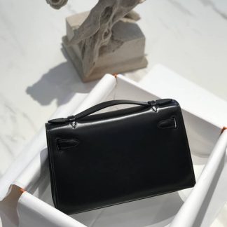 Replica Hermes Kelly Pochette Black Box Calfskin Bag