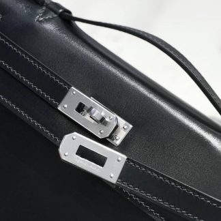 Replica Hermes Kelly Pochette Black Box Calfskin Bag