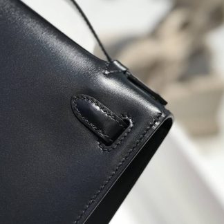 Replica Hermes Kelly Pochette Black Box Calfskin Bag