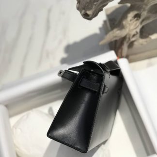 Replica Hermes Kelly Pochette Black Box Calfskin Bag