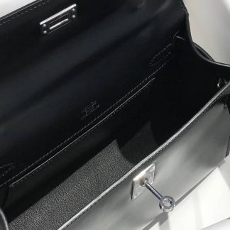 Replica Hermes Kelly Pochette Black Box Calfskin Bag