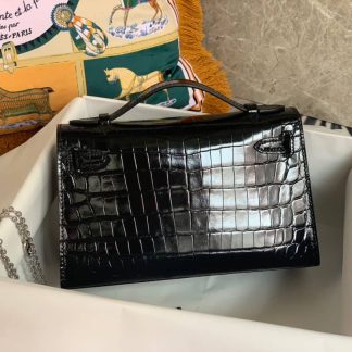 Replica Hermes Kelly Pochette Shiny Alligator Leather Bag