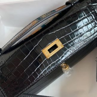 Replica Hermes Kelly Pochette Shiny Alligator Leather Bag