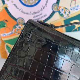 Replica Hermes Kelly Pochette Shiny Alligator Leather Bag