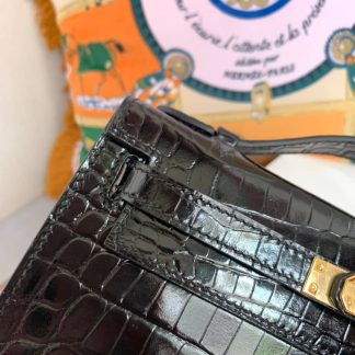 Replica Hermes Kelly Pochette Shiny Alligator Leather Bag