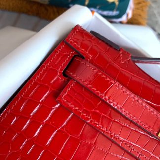 Replica Hermes Kelly Pochette Shiny Alligator Leather Bag