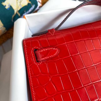 Replica Hermes Kelly Pochette Shiny Alligator Leather Bag