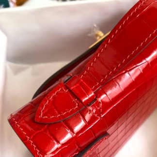 Replica Hermes Kelly Pochette Shiny Alligator Leather Bag