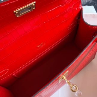 Replica Hermes Kelly Pochette Shiny Alligator Leather Bag