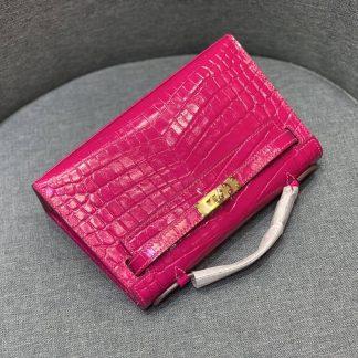 Replica Hermes Kelly Pochette Shiny Alligator Leather Bag