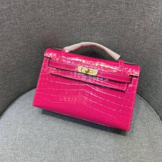Replica Hermes Kelly Pochette Shiny Alligator Leather Bag