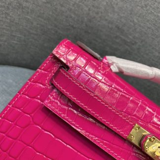 Replica Hermes Kelly Pochette Shiny Alligator Leather Bag