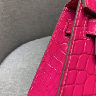Replica Hermes Kelly Pochette Shiny Alligator Leather Bag
