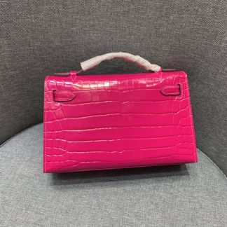 Replica Hermes Kelly Pochette Shiny Alligator Leather Bag