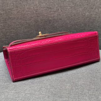 Replica Hermes Kelly Pochette Shiny Alligator Leather Bag