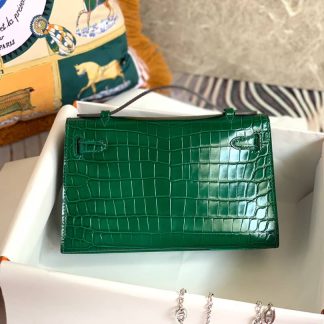 Replica Hermes Kelly Pochette Shiny Alligator Leather Bag