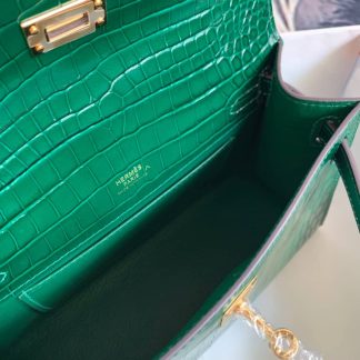 Replica Hermes Kelly Pochette Shiny Alligator Leather Bag