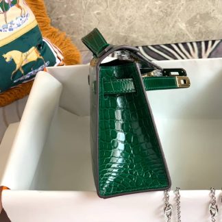 Replica Hermes Kelly Pochette Shiny Alligator Leather Bag