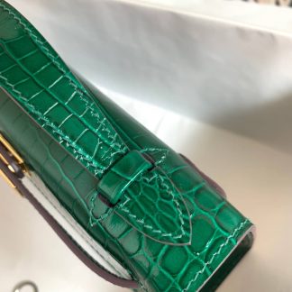 Replica Hermes Kelly Pochette Shiny Alligator Leather Bag