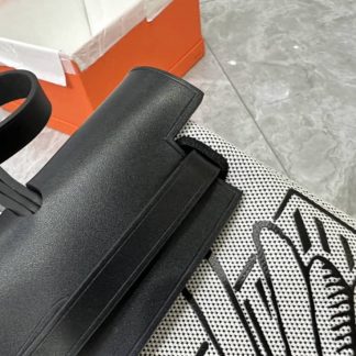 Replica Hermes Herbag Zip 31 Black Hunter Leather Canvas Bag