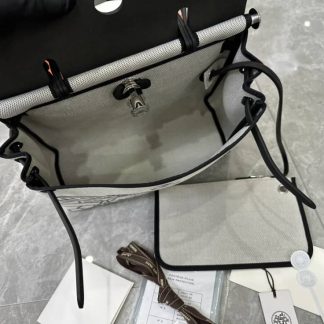 Replica Hermes Herbag Zip 31 Black Hunter Leather Canvas Bag