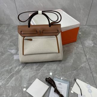 Replica Hermes Herbag Zip 31 Brown Hunter Leather Canvas Bag