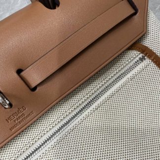 Replica Hermes Herbag Zip 31 Brown Hunter Leather Canvas Bag