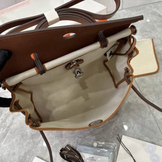 Replica Hermes Herbag Zip 31 Brown Hunter Leather Canvas Bag