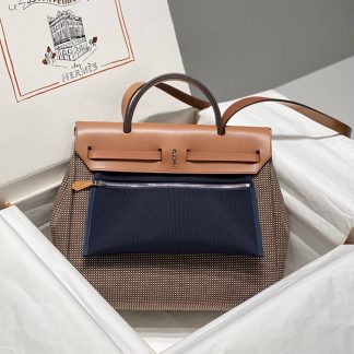 Replica Hermes Herbag Zip 31 Hunter Leather Canvas Bag