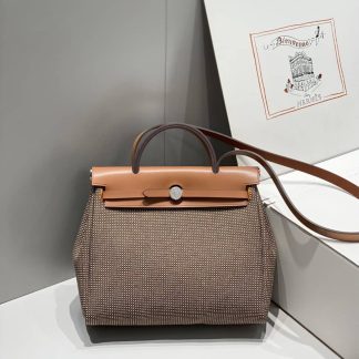 Replica Hermes Herbag Zip 31 Hunter Leather Canvas Bag