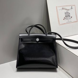 Replica Hermes Herbag Zip 31 Hunter Leather Canvas Bag