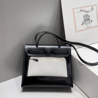 Replica Hermes Herbag Zip 31 Hunter Leather Canvas Bag