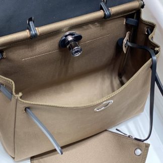 Replica Hermes Herbag Zip 31 Hunter Leather Canvas Bag