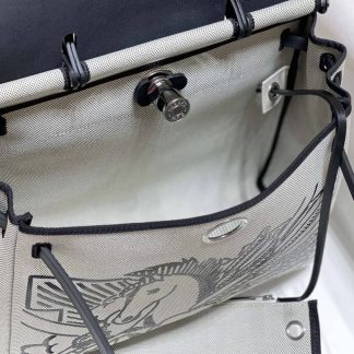 Replica Hermes Herbag Zip 31 Hunter Leather Canvas Bag