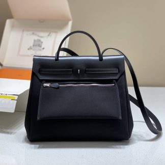 Replica Hermes Herbag Zip 31 Hunter Leather Canvas Bag