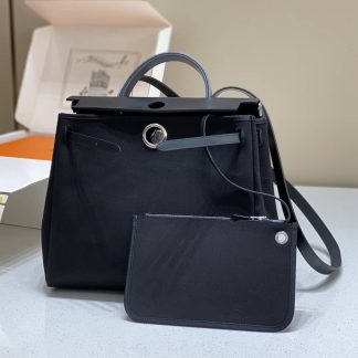 Replica Hermes Herbag Zip 31 Hunter Leather Canvas Bag