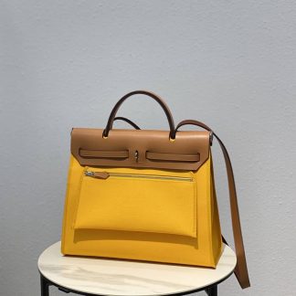 Replica Hermes Herbag Zip 31 Hunter Leather Canvas Bag