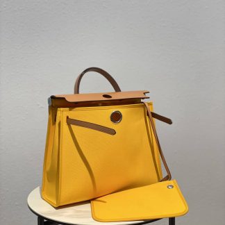 Replica Hermes Herbag Zip 31 Hunter Leather Canvas Bag