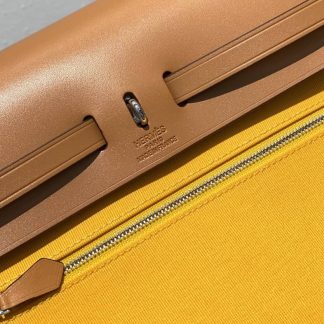 Replica Hermes Herbag Zip 31 Hunter Leather Canvas Bag