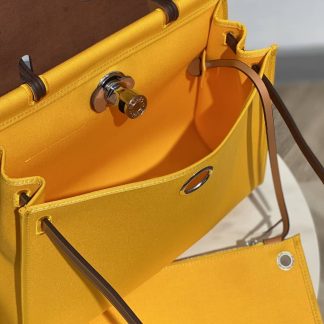 Replica Hermes Herbag Zip 31 Hunter Leather Canvas Bag